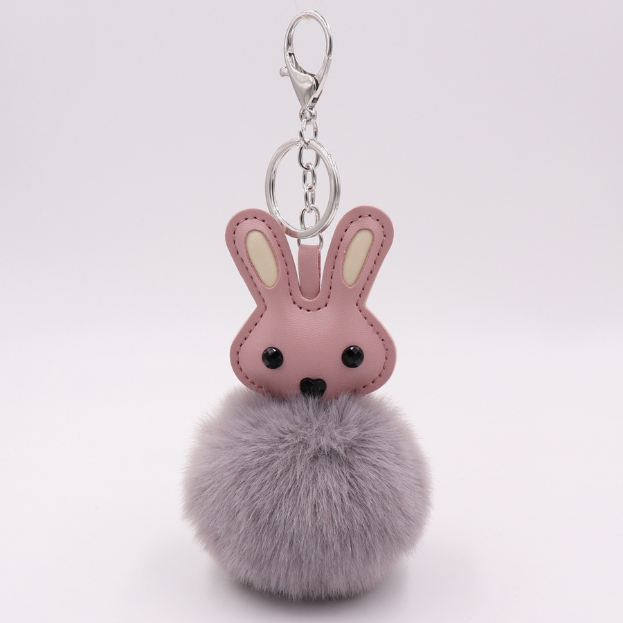 Cute Rabbit Plush Key Chain Pu Leather Bag Pendant Female Plush Ball Car Pendant-9