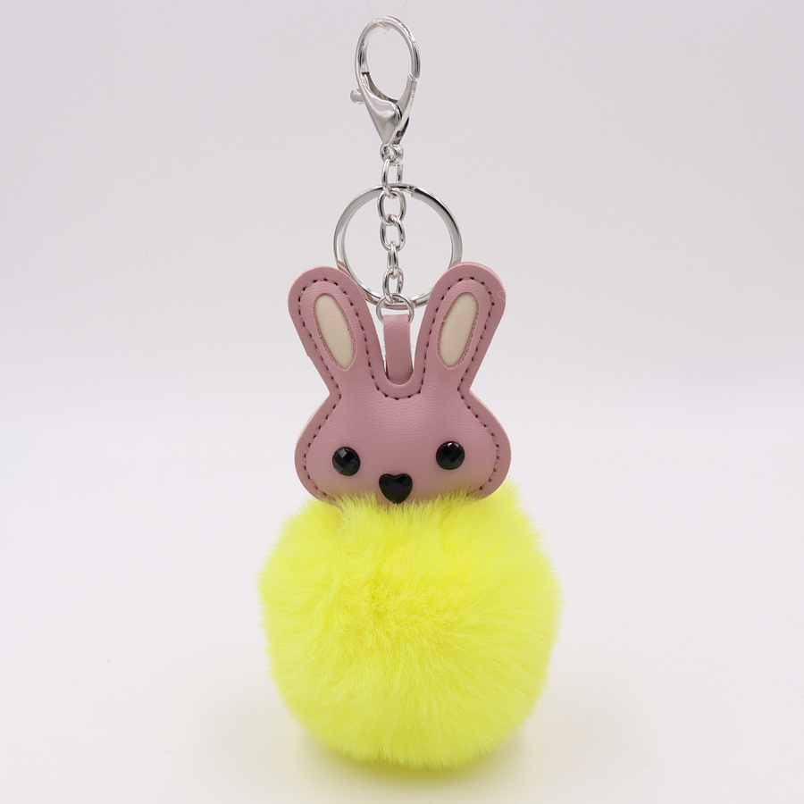 Cute Rabbit Plush Key Chain Pu Leather Bag Pendant Female Plush Ball Car Pendant-10