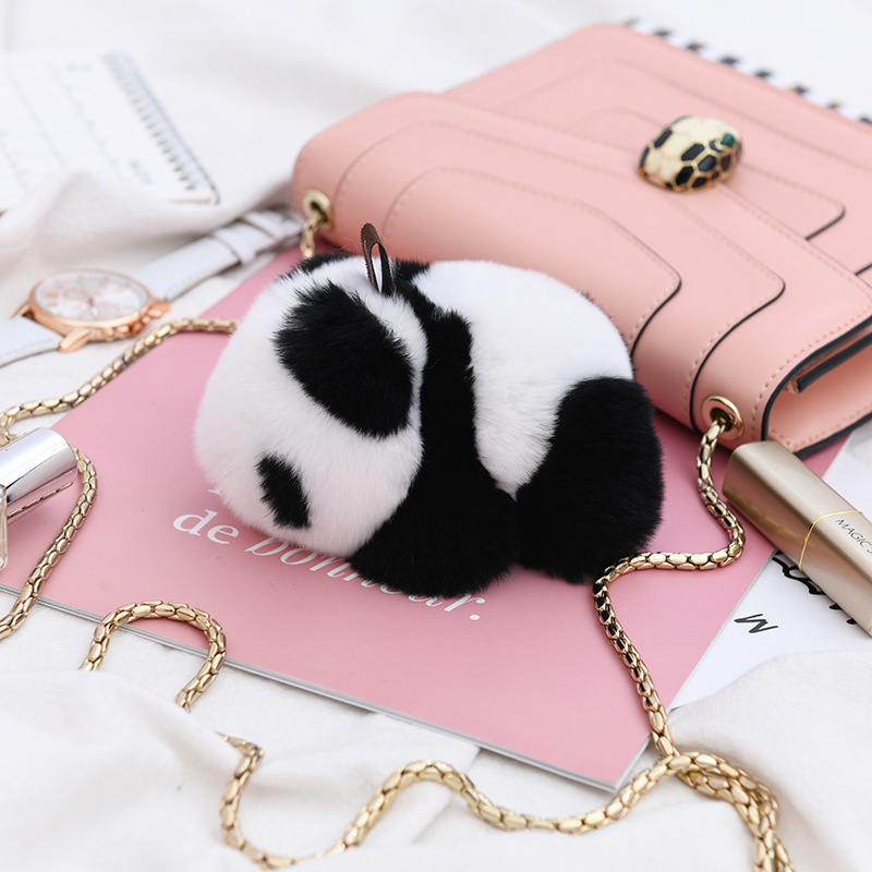 Panda Cute Cartoon Rex Rabbit Fur Soft Fur Bag Pendant Real Plush Key Chain-1