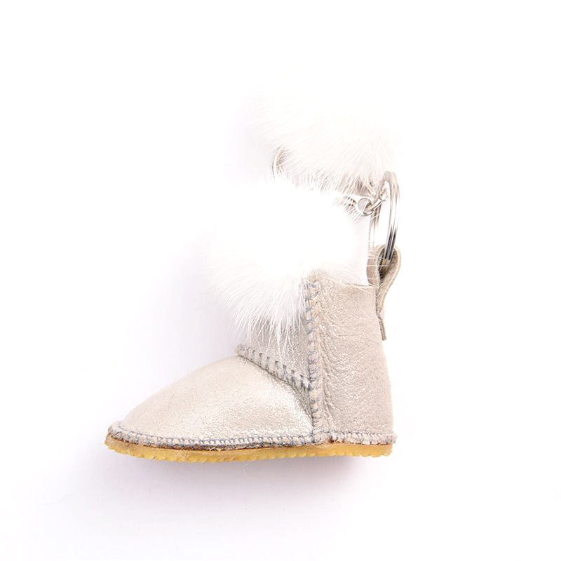 Mink Fur Snow Boots Simple Metal Key Ring Plush Bag Pendant-4