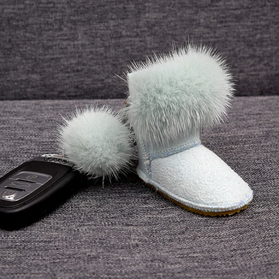 Mink Fur Snow Boots Simple Metal Key Ring Plush Bag Pendant-8