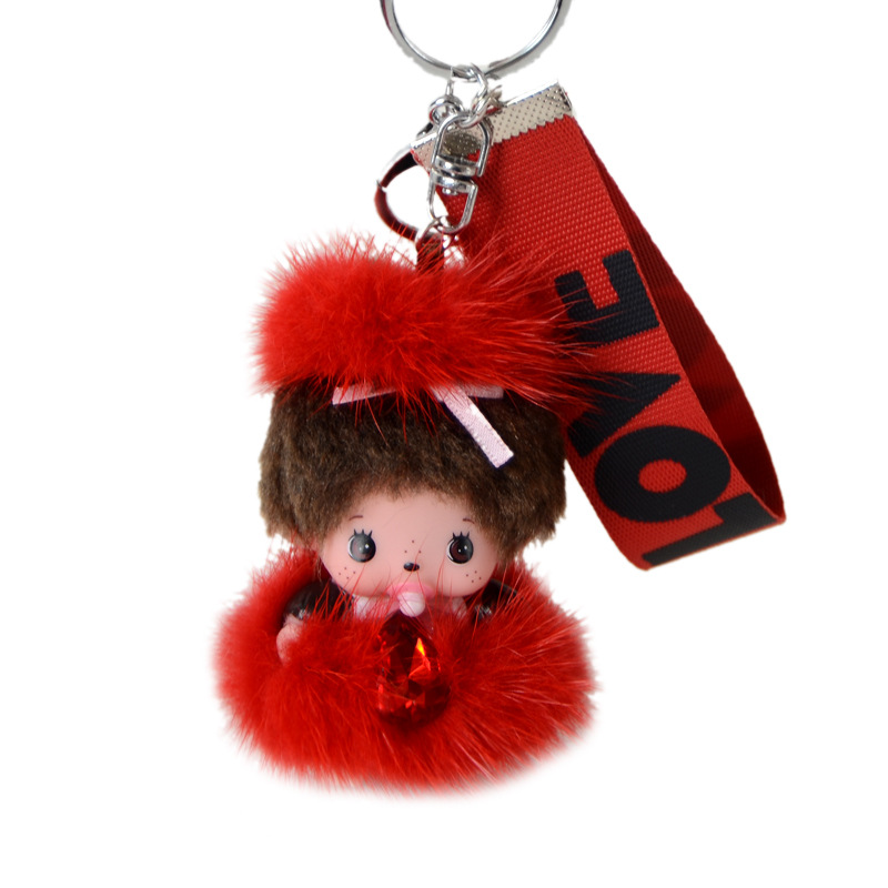 Mink Hair Munch Key Chain Doll Car Pendant Plush Toy Cartoon Doll-4