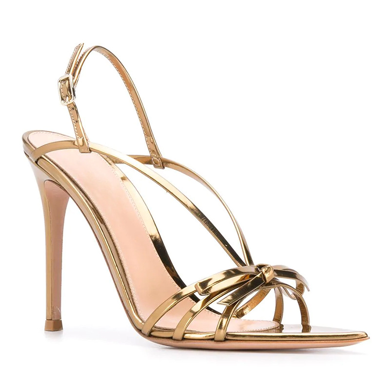 Pointed Thin High Heel Gold Patent Leather Party Shoes