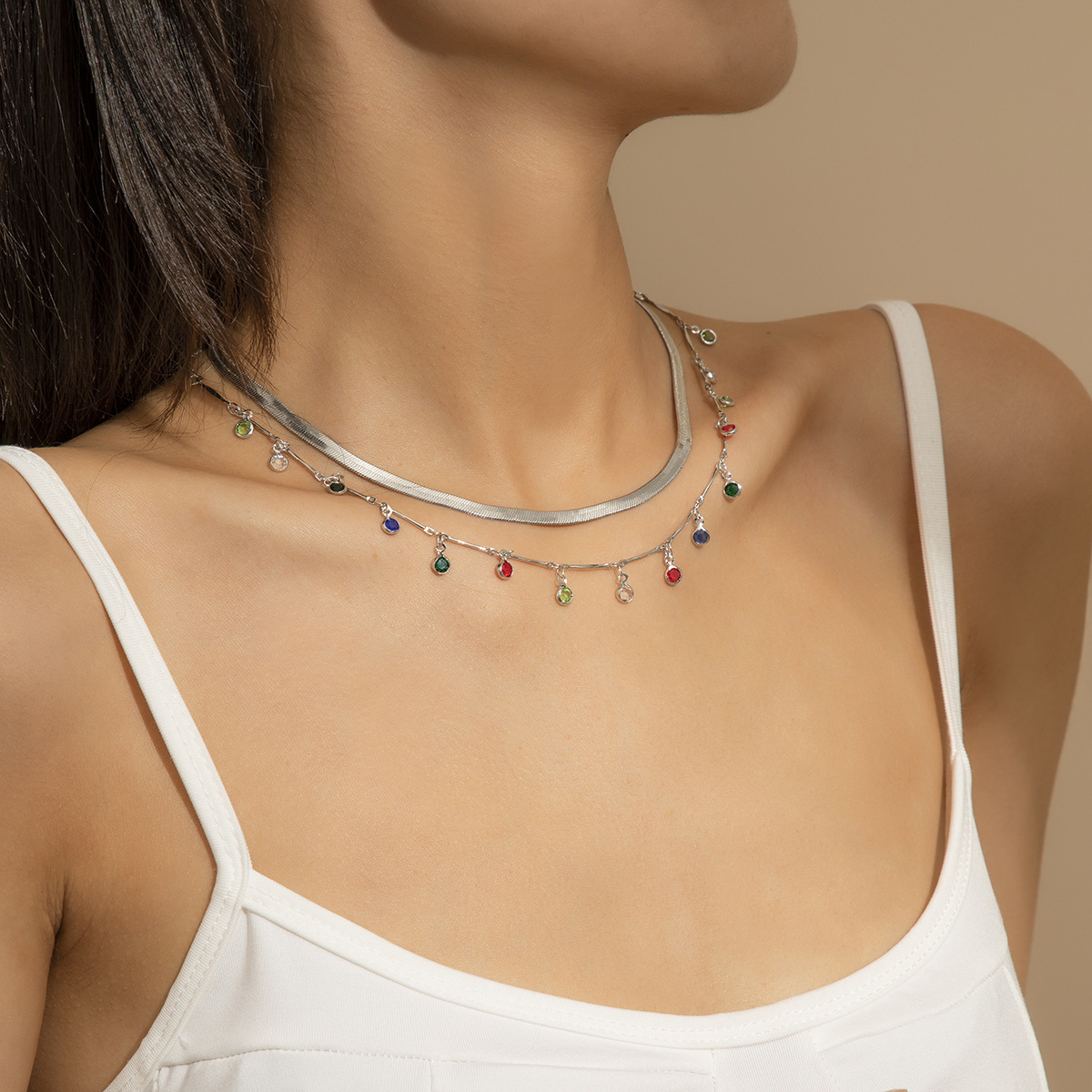Fashion Bone Chain Multi Piece Suit Diamond Necklace-silvery