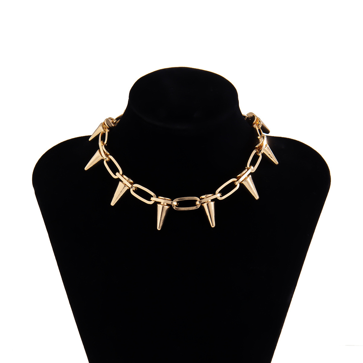 Punk Hip Hop Style Single Layer Tassel Necklace Vintage Rivet Chain Necklace-golden