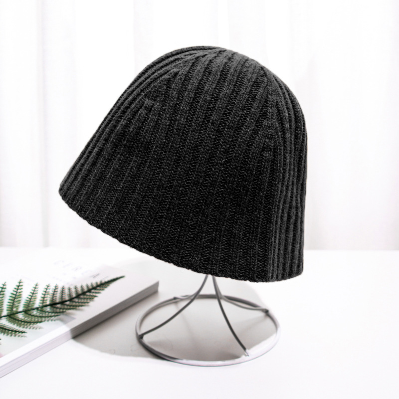 Autumn And Winter Knitting Wool Fisherman's Hat Pit Strip Versatile Women's Basin Hat-black