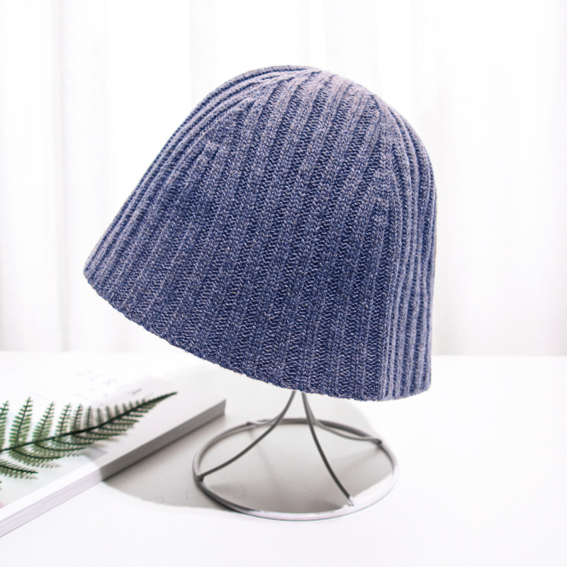 Autumn And Winter Knitting Wool Fisherman's Hat Pit Strip Versatile Women's Basin Hat-blue Gray