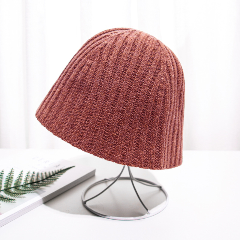 Autumn And Winter Knitting Wool Fisherman's Hat Pit Strip Versatile Women's Basin Hat-rust Red