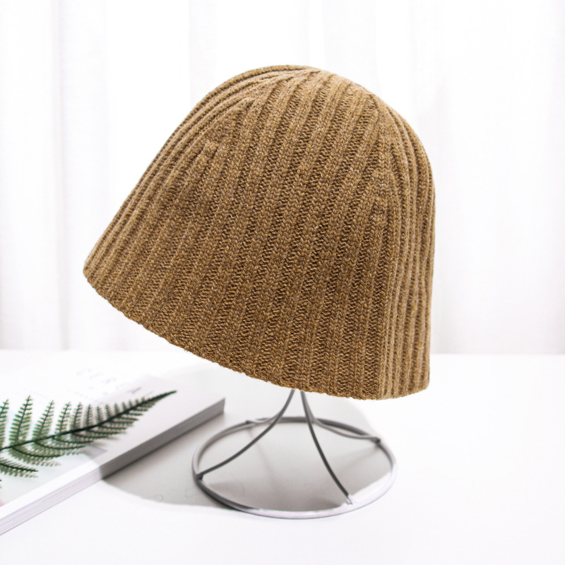 Autumn And Winter Knitting Wool Fisherman's Hat Pit Strip Versatile Women's Basin Hat-khaki