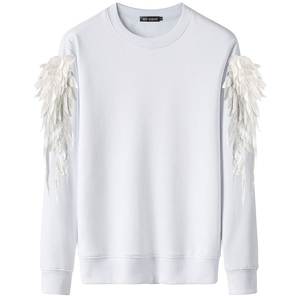 Autumn And Winter Wings Three-dimensional Feather Embroidery Sports Sweater-white+white Wing