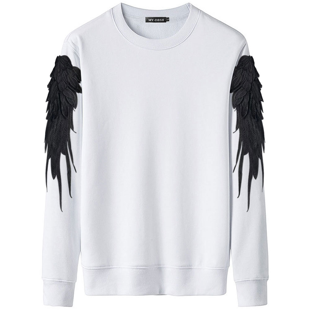 Autumn And Winter Wings Three-dimensional Feather Embroidery Sports Sweater-white+black Wing