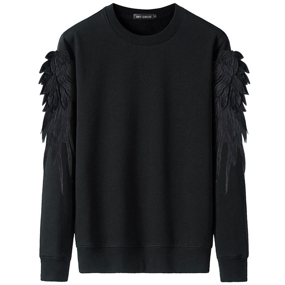 Autumn And Winter Wings Three-dimensional Feather Embroidery Sports Sweater-black+black Wing