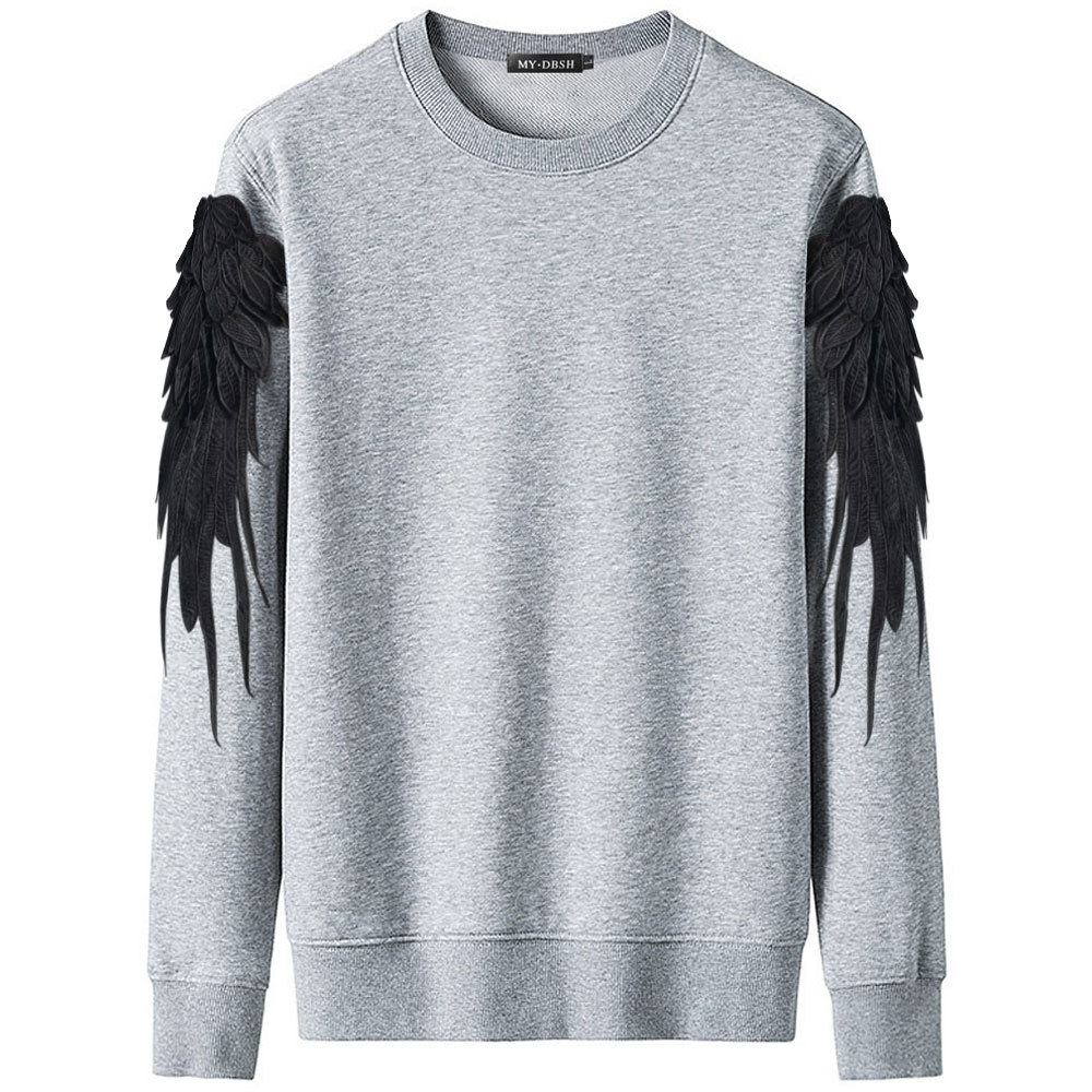 Autumn And Winter Wings Three-dimensional Feather Embroidery Sports Sweater-light Gray+black Wing
