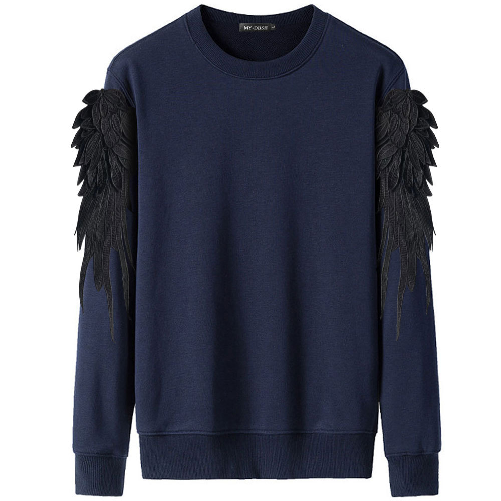 Autumn And Winter Wings Three-dimensional Feather Embroidery Sports Sweater-navy Blue+black Wing
