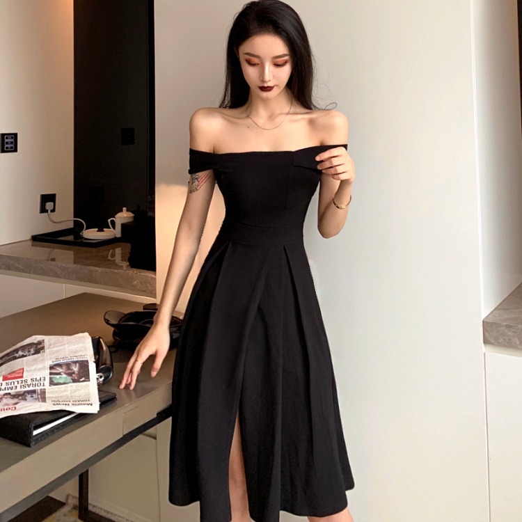 Off Shoulder Suspender Black Party Dress on Luulla