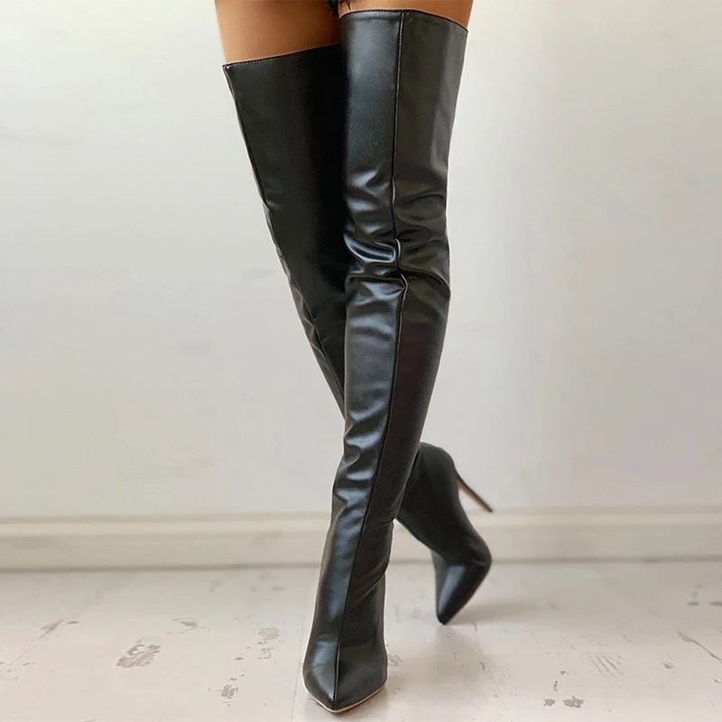 Autumn And Winter European And American Fashion Knee Women's Boots-black