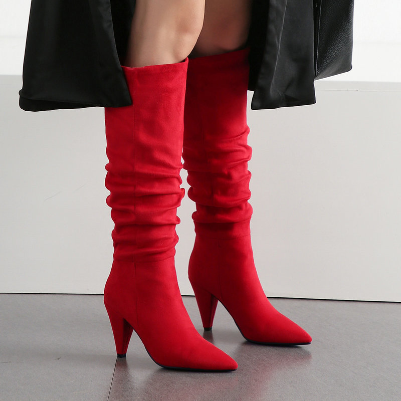 Red Autumn And Winter Pointed Cone-shaped High-heeled Fashion Boots Long Tube Boots（sh210821031）