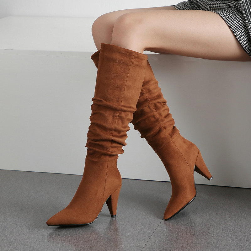 Brown Autumn And Winter Pointed Cone-shaped High-heeled Fashion Boots Long Tube Boots