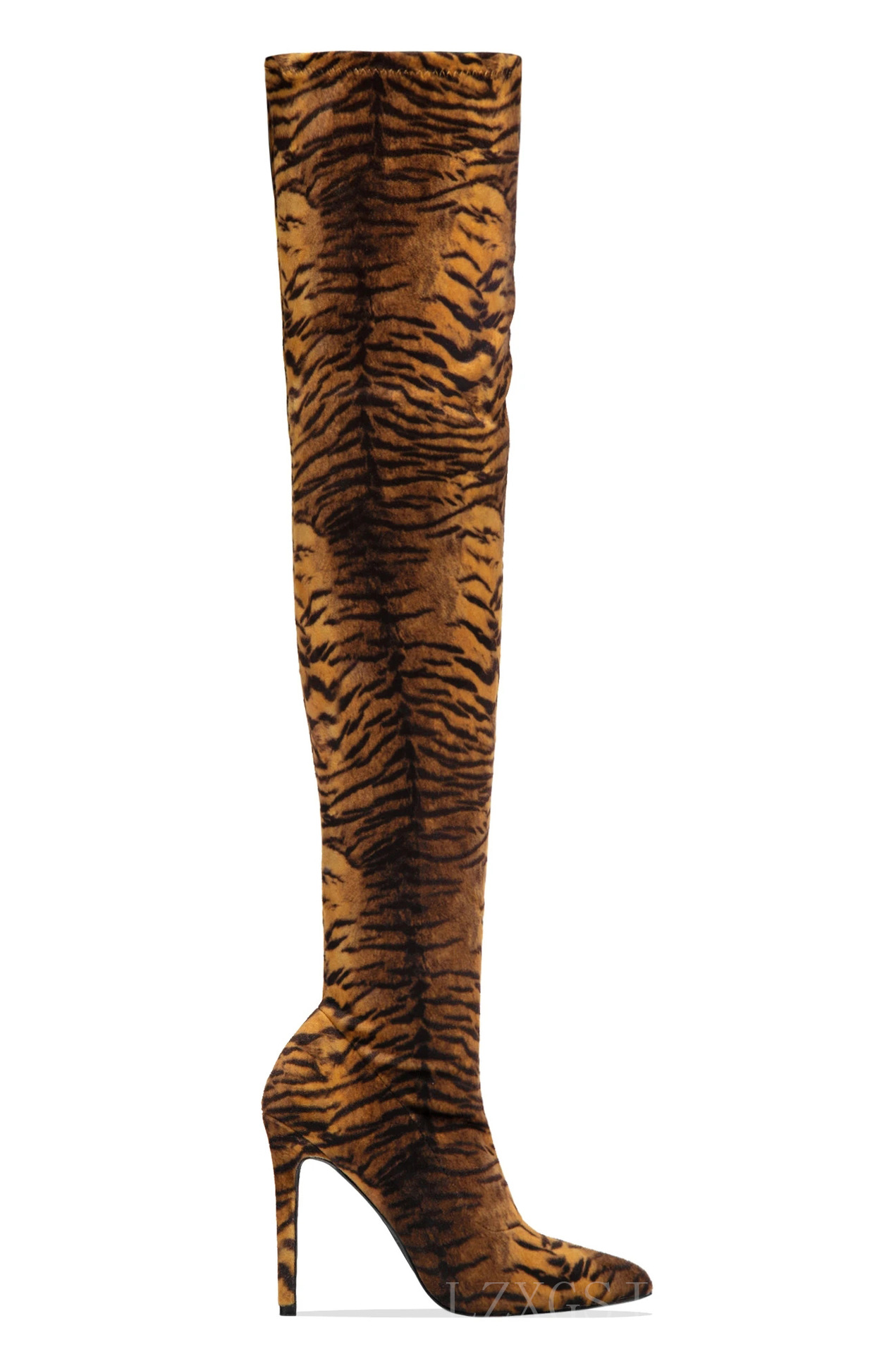 Leopard Black Knee High Heel Side Zipper Women's Boots