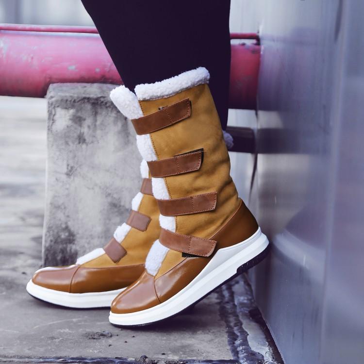 Brown Round Head Platform Thick Bottom Slope With Fashionable Velcro Snow Boots