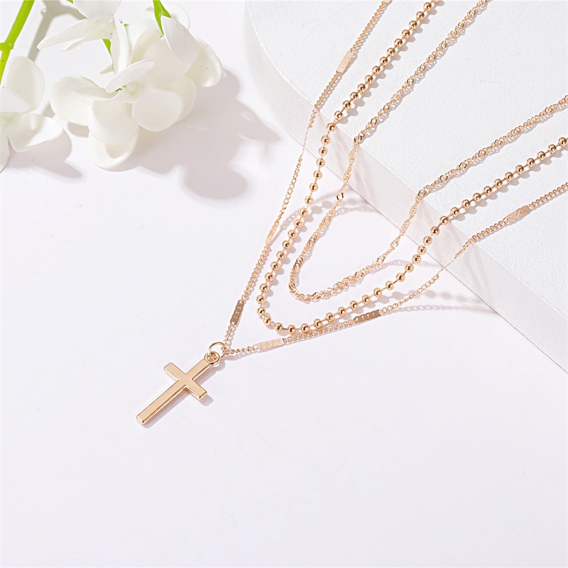 Golden Simple Multi-layer Cross Three-layer Clavicle Chain