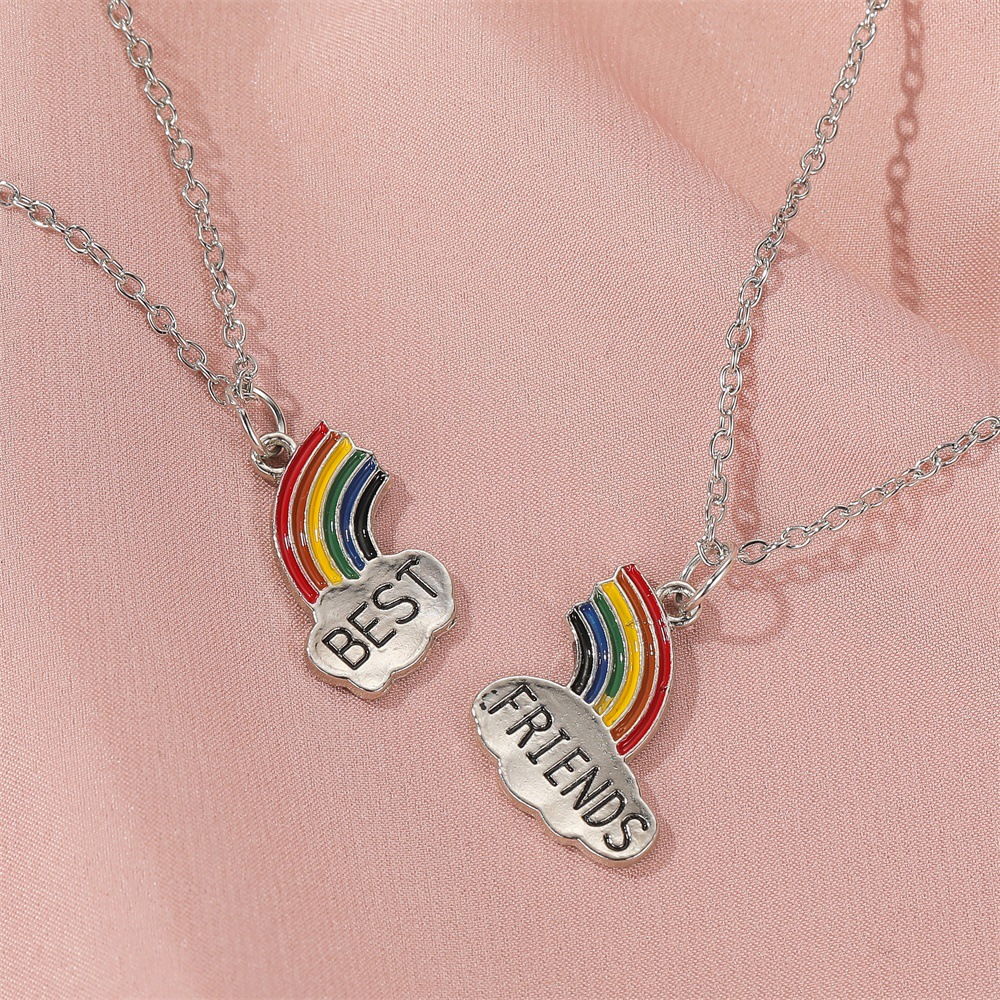Friends Stitched Rainbow Necklace Clavicle Chain Two Piece Set Necklace