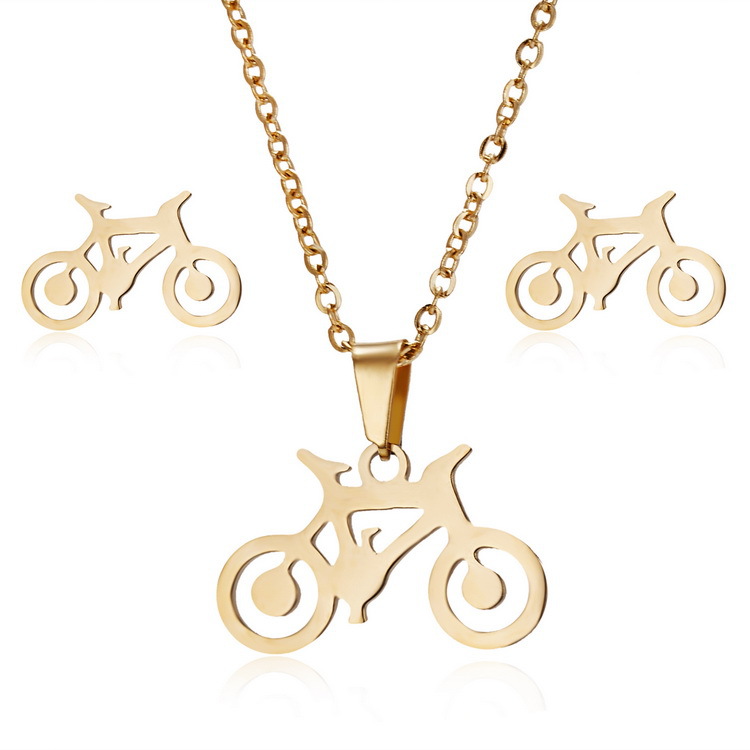 Bicycle Stainless Steel Necklace Earring Set Sweater Chain