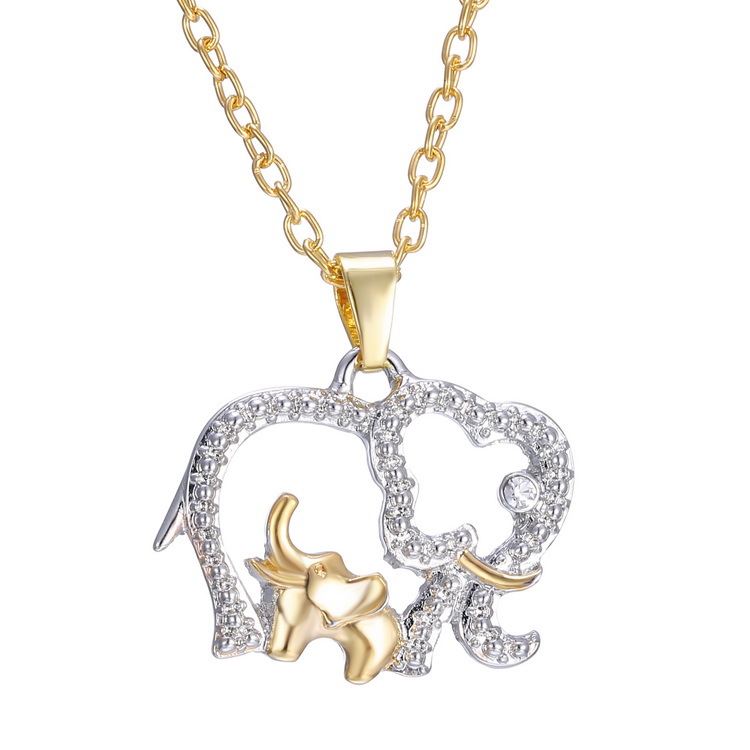 Silvery Golden Animal Elephant Pendant Creative Mother's Day Necklace