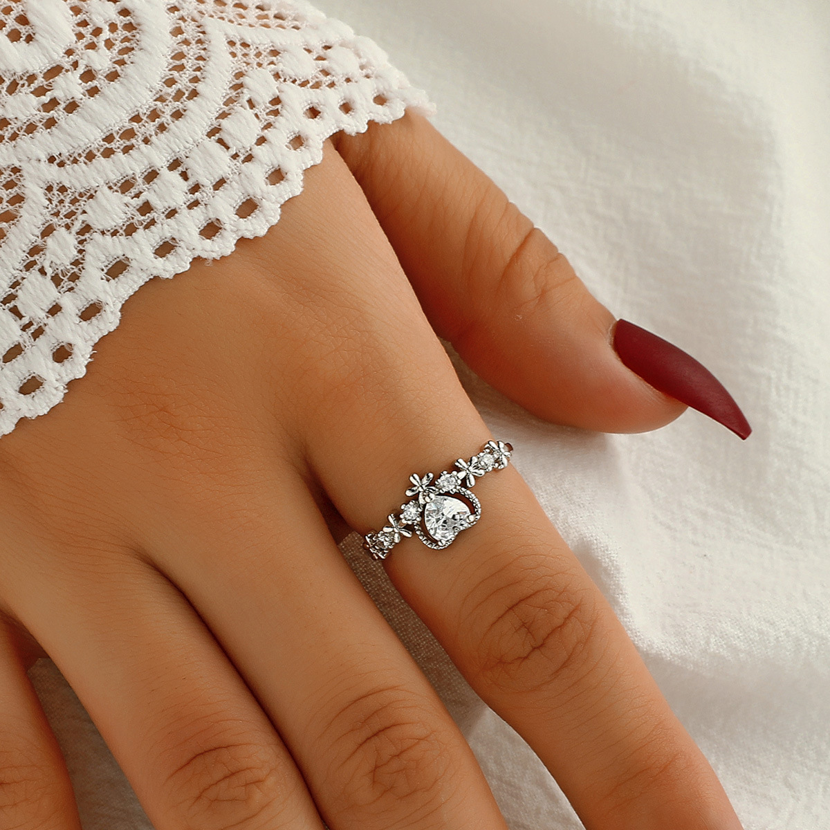 Silvery Ancient Zircon Flower Ring