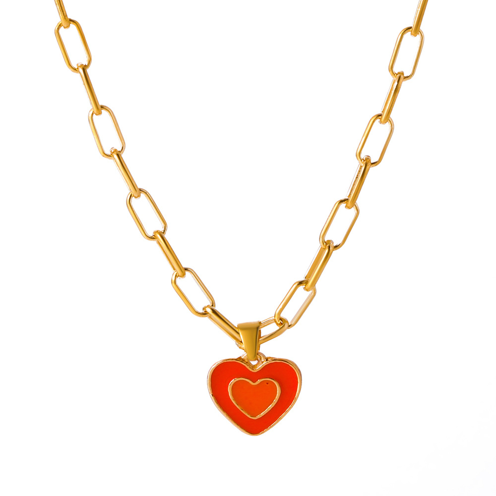 Orange Oil Dripping Double Love Clavicle Chain Sweater Chain
