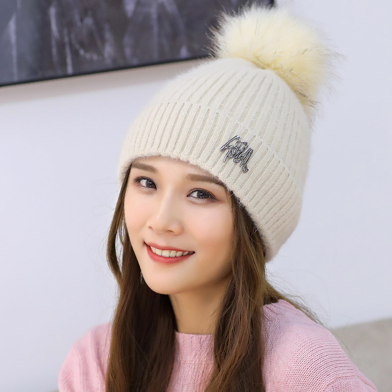 Beige Autumn And Winter Plush Ear Protection Knitted Hat