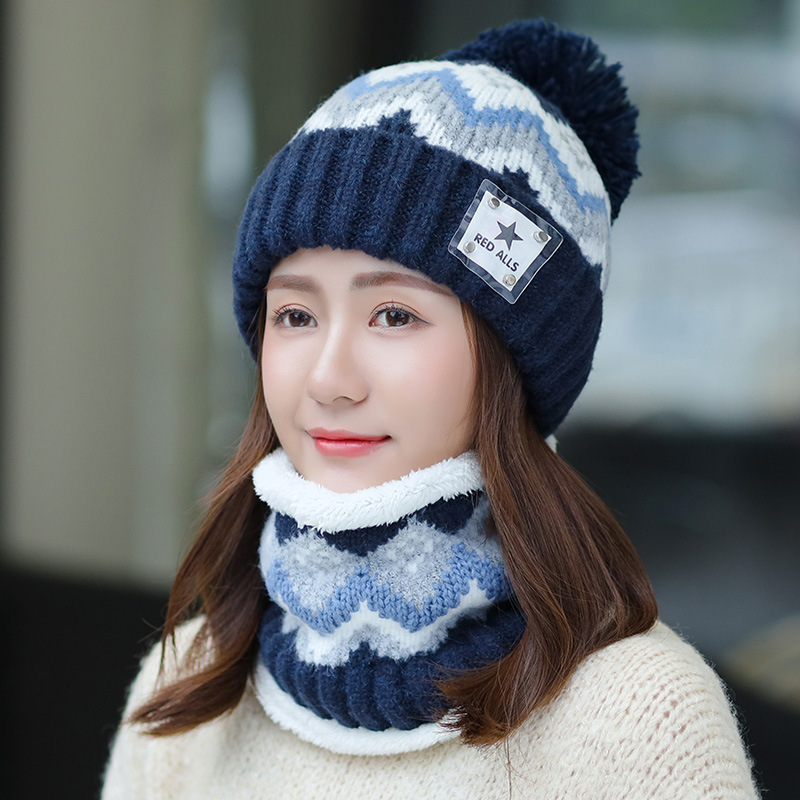 Navy Blue Autumn And Winter Plush Ear Protection Knitted Hat