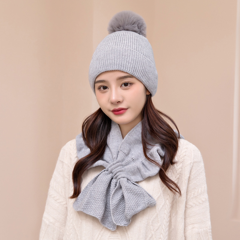 Gray Winter Cycling Women's Sweet And Lovely Knitted Wool Hat