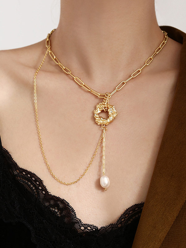 Original Chic Irregular Geometry Chain Pearl Beaded Necklace