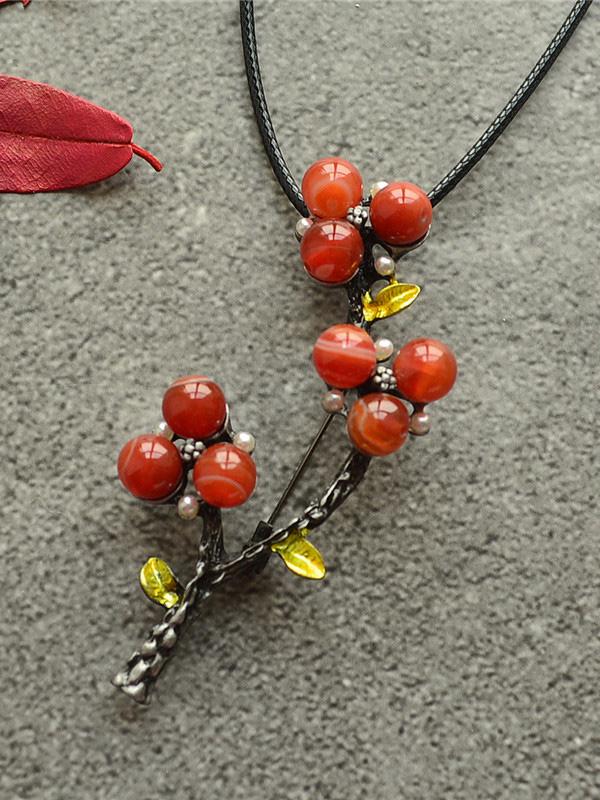 Vintage Ethnic Style Plum Blossom Shape Long Necklace