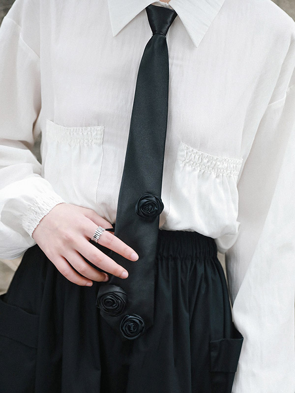 Vintage Stylish Rose Flower Zipper Black Tie Accessories