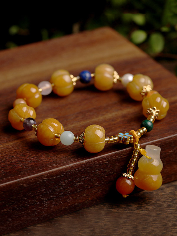 National Goldline Jade Pumpkin Beads Calabash Pendant Bracelet