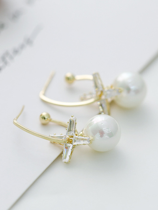 Simple Geometry Pearl Earrings-2