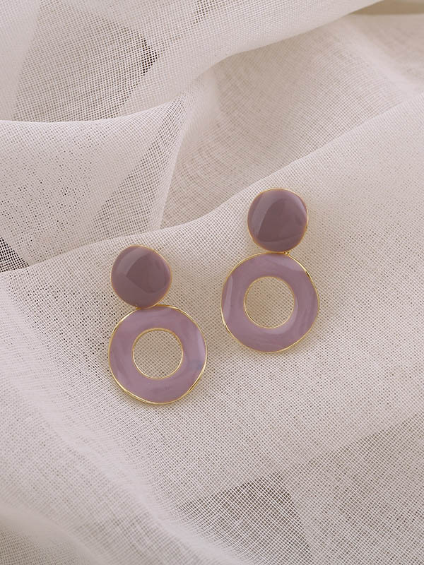 Vintage Purple Two Circles Shape Earrings Accessories