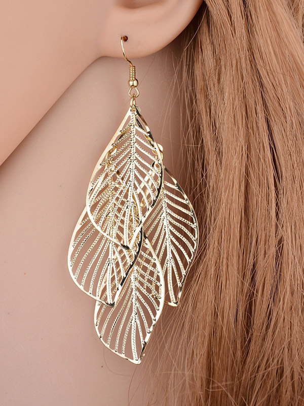 Stylish Silver&gold Multi-layer Leaf Hollow Earrings