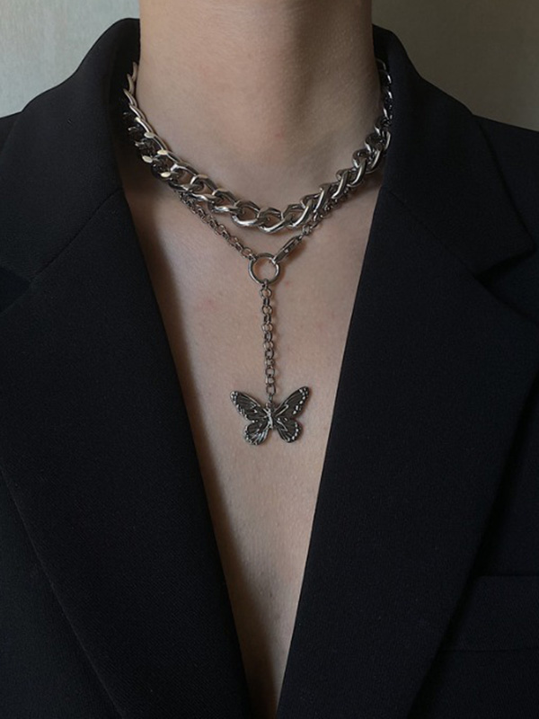 Vintage Butterfly Pendant Hip Hop Clavicle Necklace