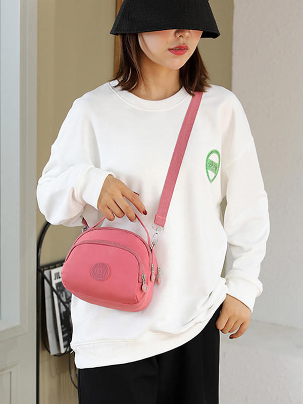 Pink Simple Solid Color Floral Printed Shoulder Bag