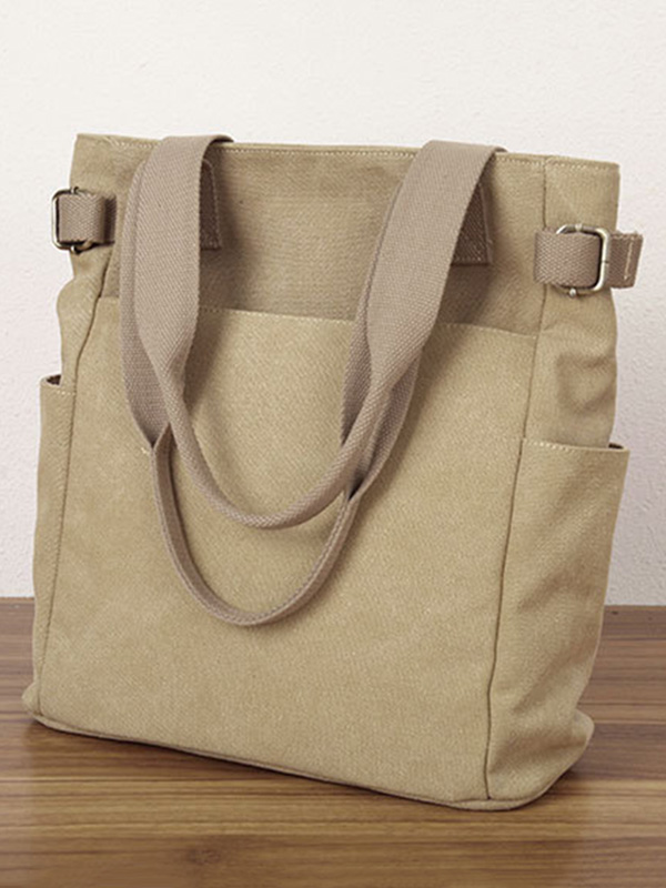 Khaki Casual Simple Solid Color Canvas Bag