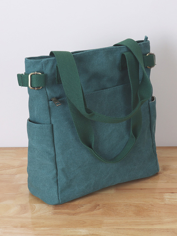 Light Green Casual Simple Solid Color Canvas Bag