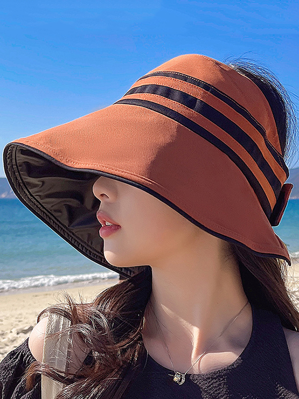 Red Going Out Contrast Color Striped Sun Hat