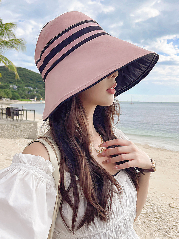 Pink Going Out Contrast Color Striped Sun Hat