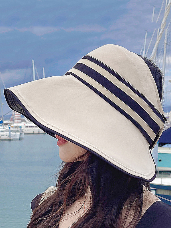 Beige Going Out Contrast Color Striped Sun Hat
