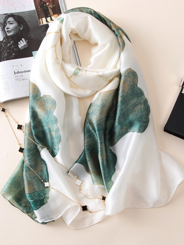 Beige Vintage Floral Printed Silk Imitation Shawl&scarf