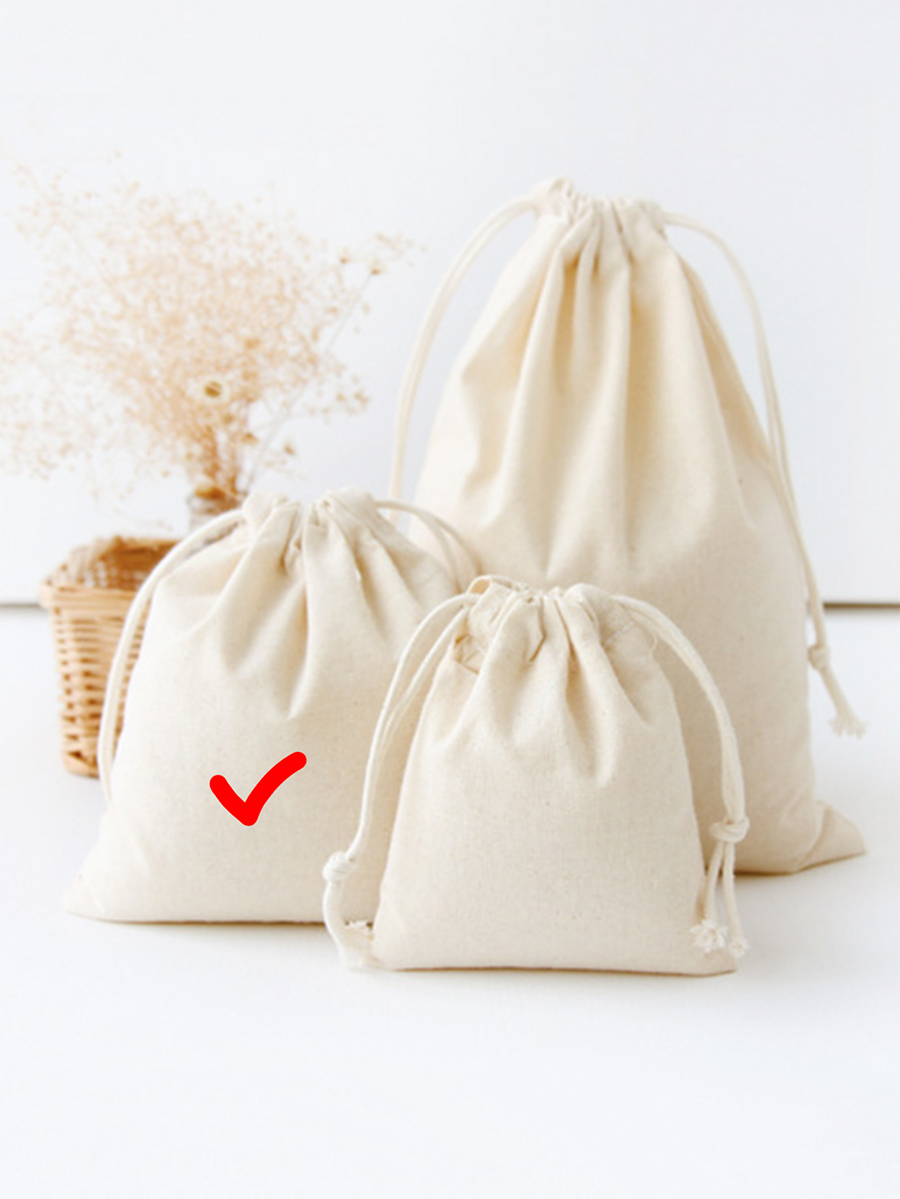 Cream Size Simple Solid Drawstring Pouch Bag
