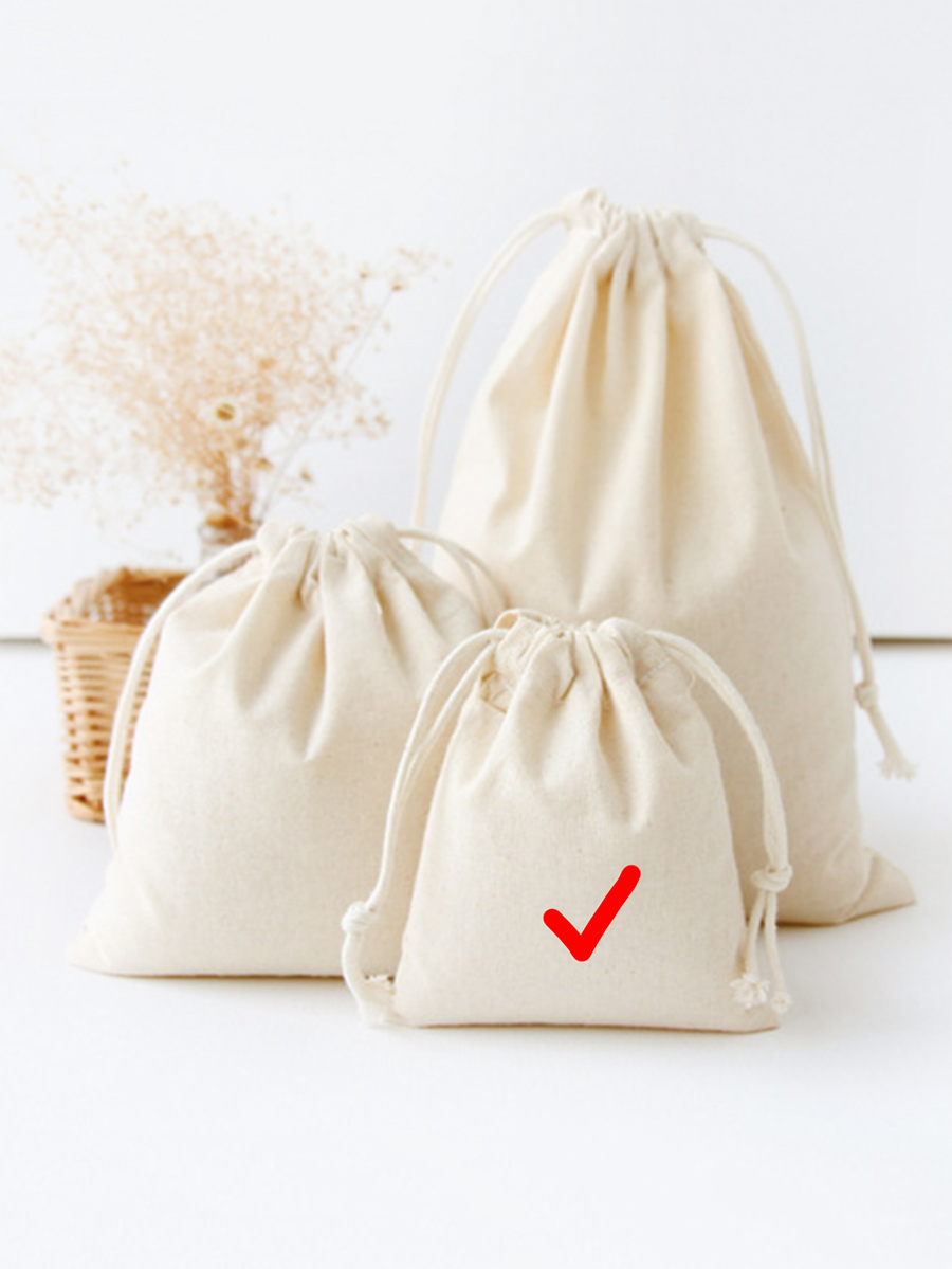 CREAM SMALL SIZE Simple Solid Drawstring Pouch Bag